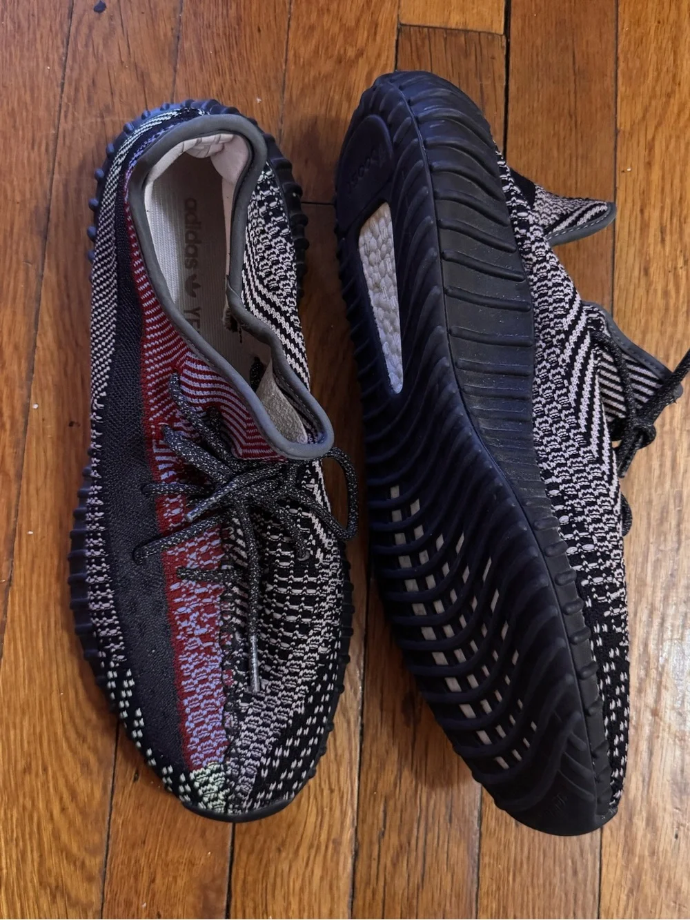 Yeezy Men’s Knit Sneakers — Black, Red & Gray